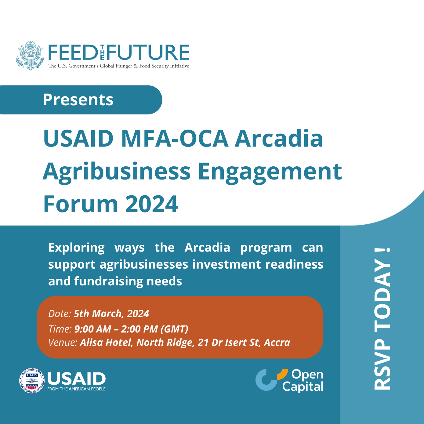 USAID Mobilising Finance in Agriculture and OpenCapital Advisors. Arcadia Agribusiness Engagement Forum 2024. Exploring ways the Arcadia programme can support agribusiness investment readiness and fundraising needs