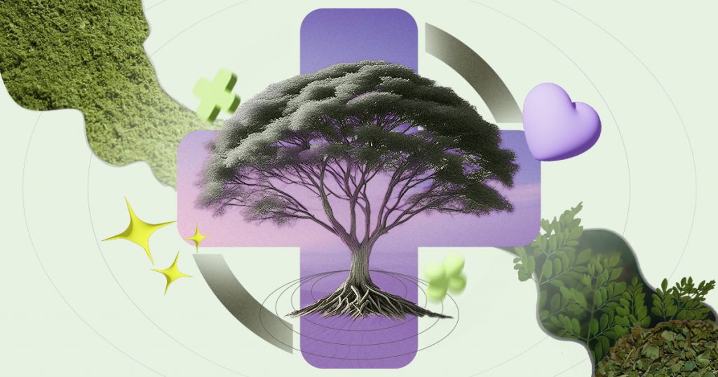 moringa tree imposed on a purple cross