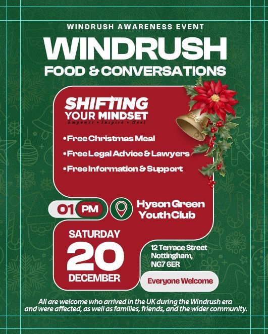 Windrush Food & Conversations. The event is hosted by Shifting Your Mindset, an organisation focused on empowering, inspiring, and healing.