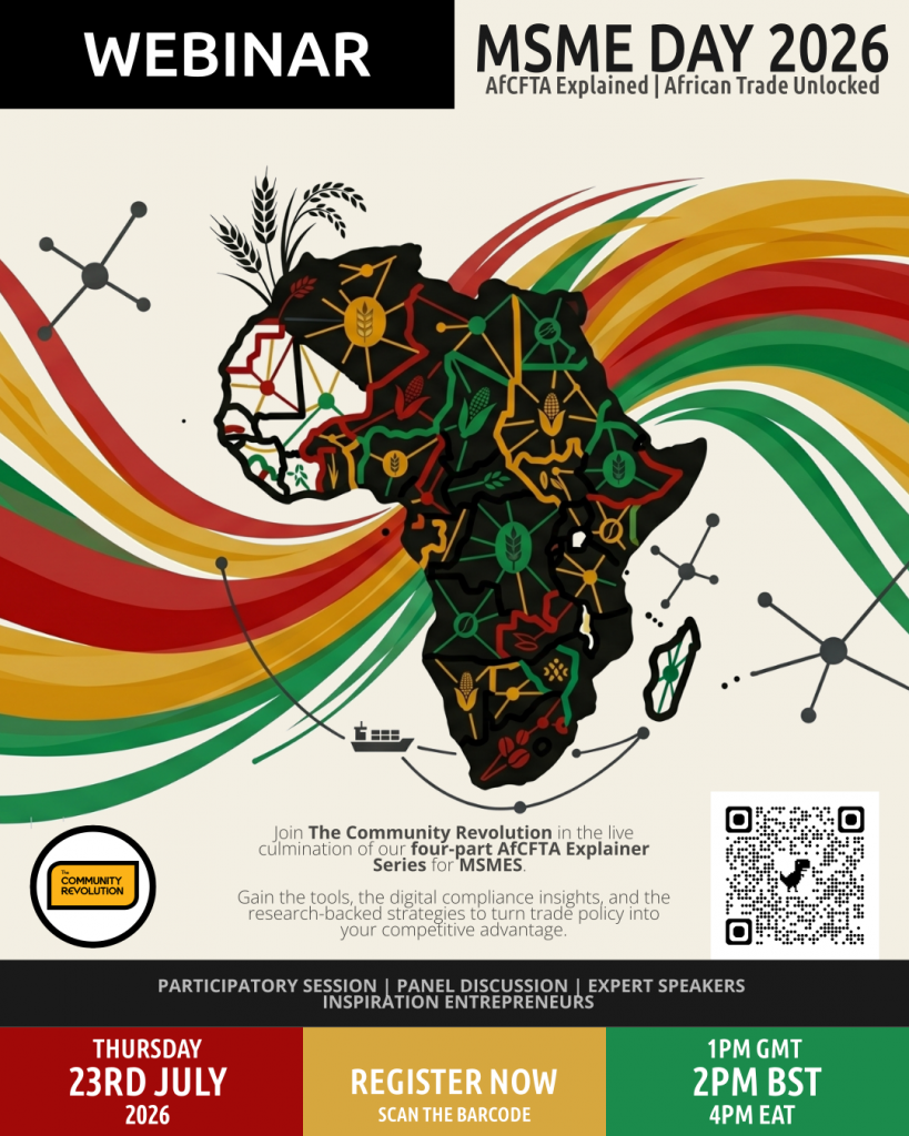 MSME Day 2026 Webinar flyer. AfCFTA Explained. African Trade Unlocked. Thursday 23rd July 2026. Register now!